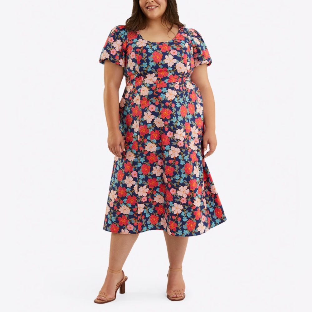 Draper James Julliane Floral Midi Dress Stretch Poplin Multicolor Women Sz 22